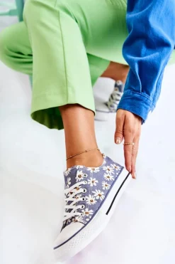 Trampki Damskie Niskie></noscript>Boto Niskie Damskie Trampki W Kwiaty Niebieskie Janey