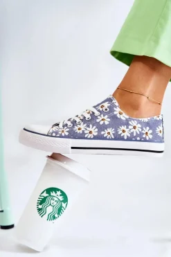 Trampki Damskie Niskie></noscript>Boto Niskie Damskie Trampki W Kwiaty Niebieskie Janey