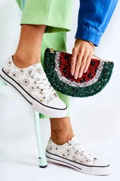 Clearance Boto Niskie Damskie Trampki W Kwiaty Białe Janey