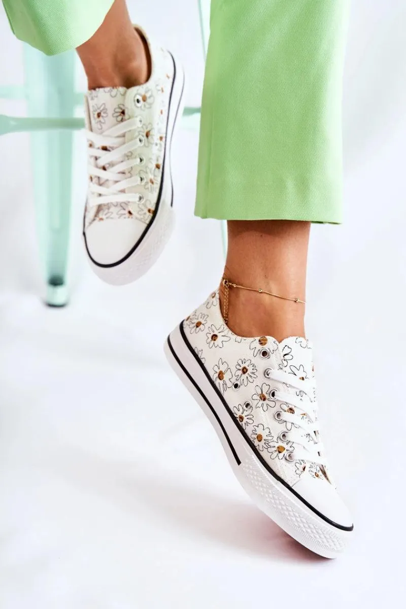 Clearance Boto Niskie Damskie Trampki W Kwiaty Białe Janey