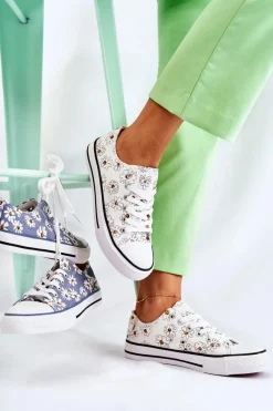 Clearance Boto Niskie Damskie Trampki W Kwiaty Białe Janey