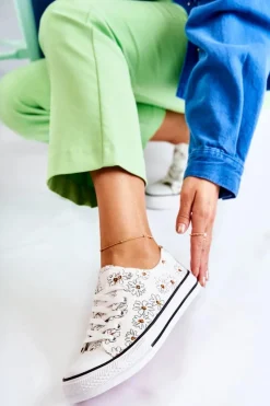 Clearance Boto Niskie Damskie Trampki W Kwiaty Białe Janey