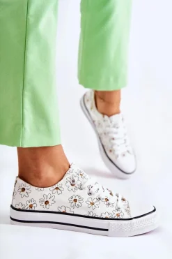 Clearance Boto Niskie Damskie Trampki W Kwiaty Białe Janey