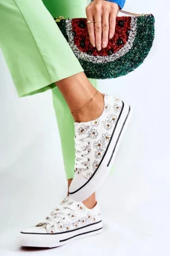 Clearance Boto Niskie Damskie Trampki W Kwiaty Białe Janey