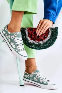 Hot Niskie Damskie Trampki W Kwiaty Zielone Janey Damskie Trampki Damskie Niskie