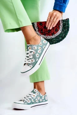 Hot Niskie Damskie Trampki W Kwiaty Zielone Janey Damskie Trampki Damskie Niskie