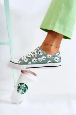 Hot Niskie Damskie Trampki W Kwiaty Zielone Janey Damskie Trampki Damskie Niskie