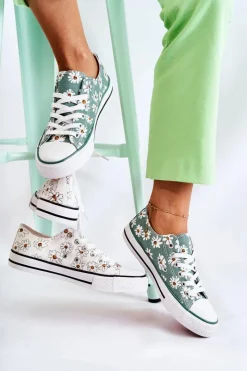 Hot Niskie Damskie Trampki W Kwiaty Zielone Janey Damskie Trampki Damskie Niskie