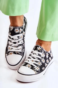 Hot Niskie Damskie Trampki W Kwiaty Czarne Janey Damskie Trampki Damskie Niskie