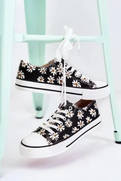 Hot Niskie Damskie Trampki W Kwiaty Czarne Janey Damskie Trampki Damskie Niskie