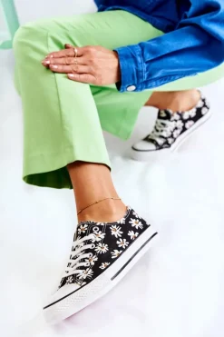 Hot Niskie Damskie Trampki W Kwiaty Czarne Janey Damskie Trampki Damskie Niskie