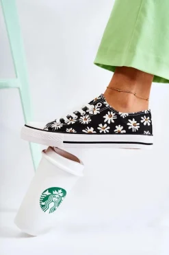 Hot Niskie Damskie Trampki W Kwiaty Czarne Janey Damskie Trampki Damskie Niskie