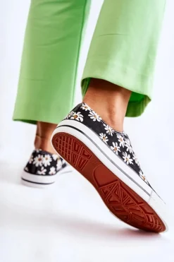 Hot Niskie Damskie Trampki W Kwiaty Czarne Janey Damskie Trampki Damskie Niskie