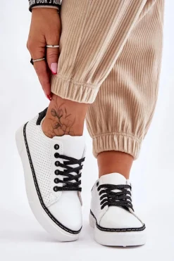 Best Boto Niskie Damskie Trampki Z Perforacją Biało-Czarne Daxton