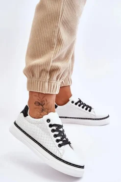 Best Boto Niskie Damskie Trampki Z Perforacją Biało-Czarne Daxton