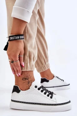 Best Boto Niskie Damskie Trampki Z Perforacją Biało-Czarne Daxton