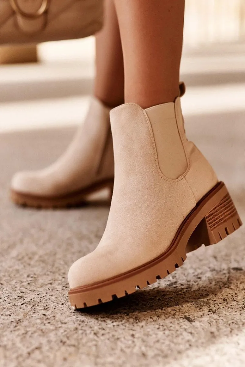 Botki Na Słupku|Botki Zimowe Damskie>Boto Niskie Klasyczne Zamszowe Botki Sztyblety Jasnobeżowe Lalyllis