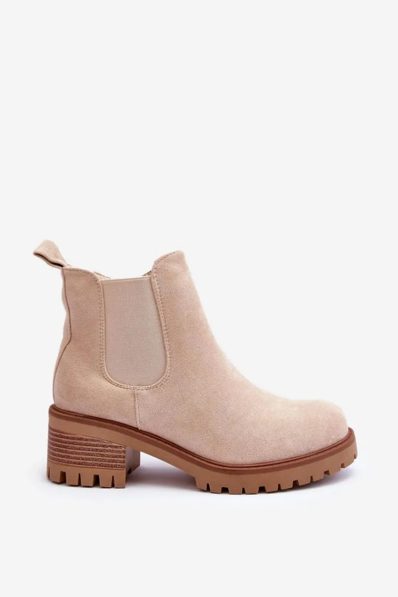 Botki Na Słupku|Botki Zimowe Damskie>Boto Niskie Klasyczne Zamszowe Botki Sztyblety Jasnobeżowe Lalyllis