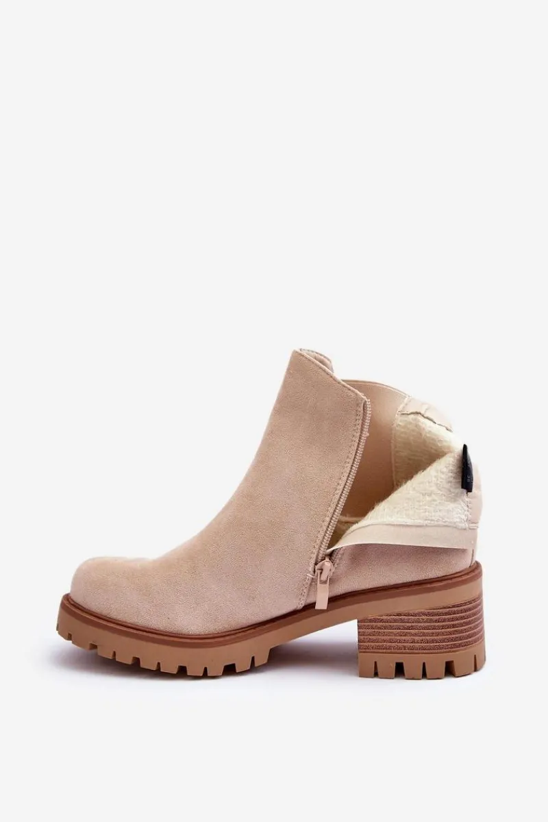 Botki Na Słupku|Botki Zimowe Damskie>Boto Niskie Klasyczne Zamszowe Botki Sztyblety Jasnobeżowe Lalyllis