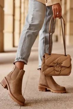 Best Niskie Klasyczne Zamszowe Botki Sztyblety Beżowe Lalyllis Damskie Botki Na Słupku|Botki Zimowe Damskie