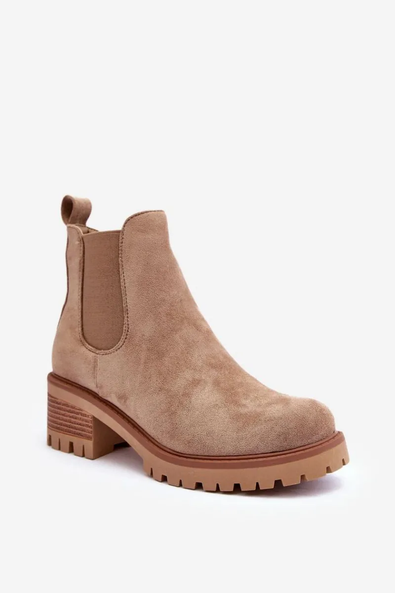 Best Niskie Klasyczne Zamszowe Botki Sztyblety Beżowe Lalyllis Damskie Botki Na Słupku|Botki Zimowe Damskie