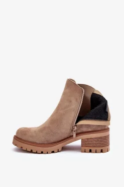 Best Niskie Klasyczne Zamszowe Botki Sztyblety Beżowe Lalyllis Damskie Botki Na Słupku|Botki Zimowe Damskie