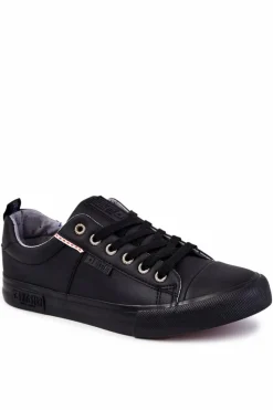 Trampki Męskie Big Star|Trampki Niskie>Big Star Shoes Niskie Męskie Skórzane Trampki Big Star KK174004 Czarne