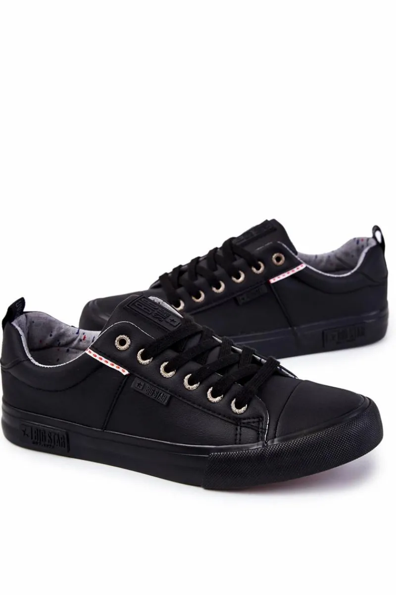 Trampki Męskie Big Star|Trampki Niskie>Big Star Shoes Niskie Męskie Skórzane Trampki Big Star KK174004 Czarne