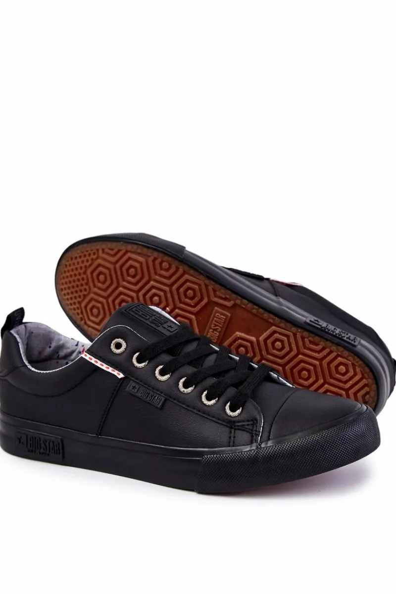 Trampki Męskie Big Star|Trampki Niskie>Big Star Shoes Niskie Męskie Skórzane Trampki Big Star KK174004 Czarne