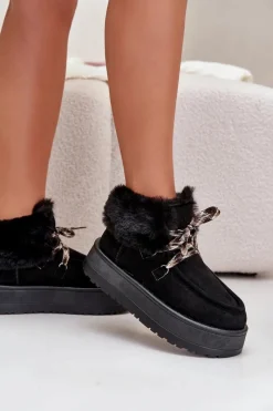 Online Niskie Śniegowce Damskie Na Platformie Z Futerkiem Czarne Neathren Damskie Śniegowce Damskie