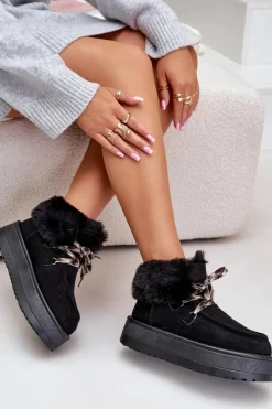 Online Niskie Śniegowce Damskie Na Platformie Z Futerkiem Czarne Neathren Damskie Śniegowce Damskie