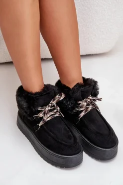 Online Niskie Śniegowce Damskie Na Platformie Z Futerkiem Czarne Neathren Damskie Śniegowce Damskie