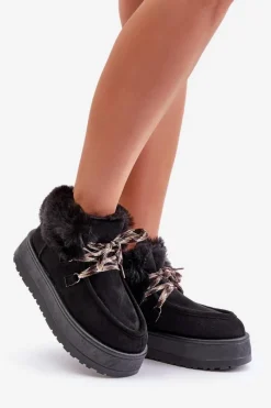 Online Niskie Śniegowce Damskie Na Platformie Z Futerkiem Czarne Neathren Damskie Śniegowce Damskie