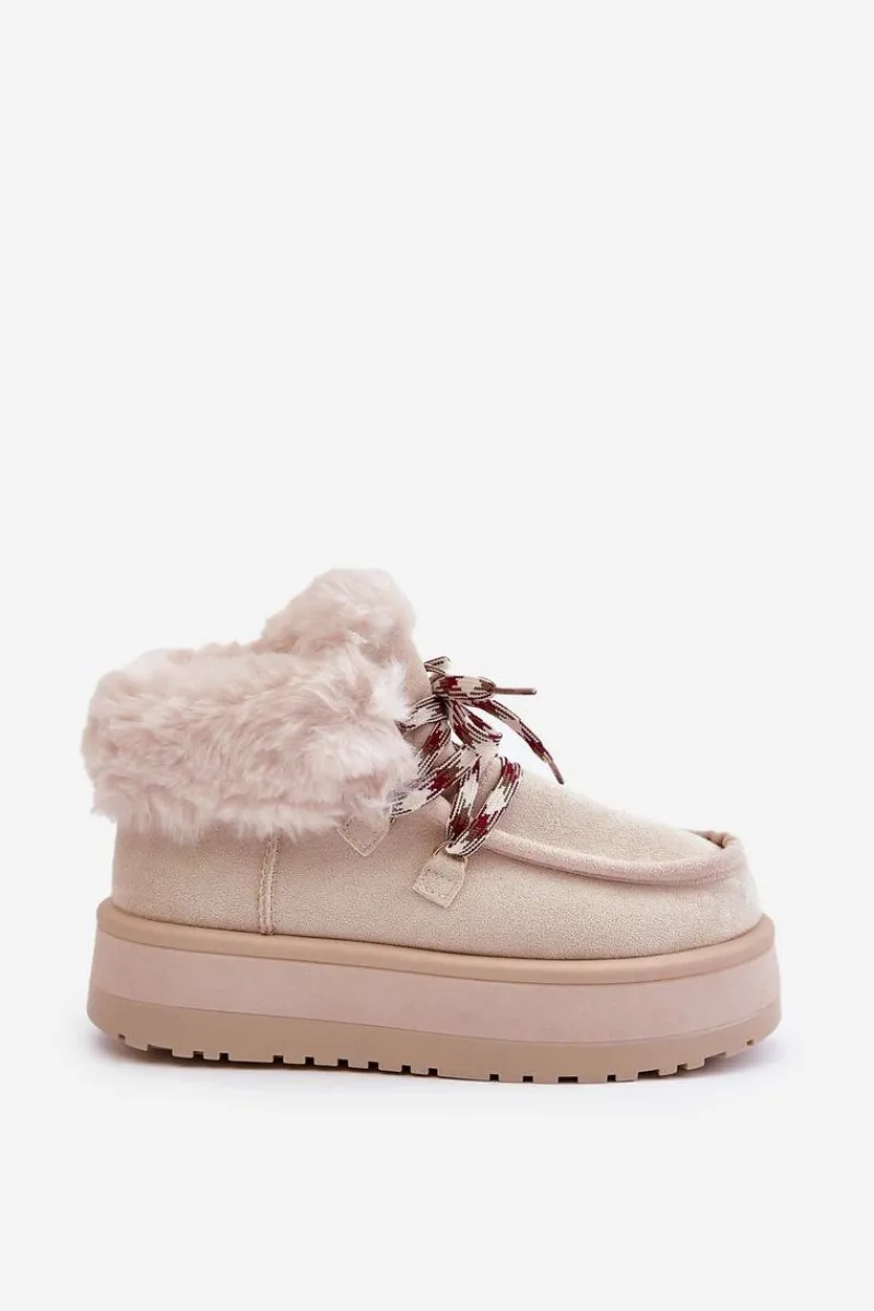 Śniegowce Damskie>Boto Niskie Śniegowce Damskie Na Platformie Z Futerkiem Jasnobeżowe Neathren Beżowy