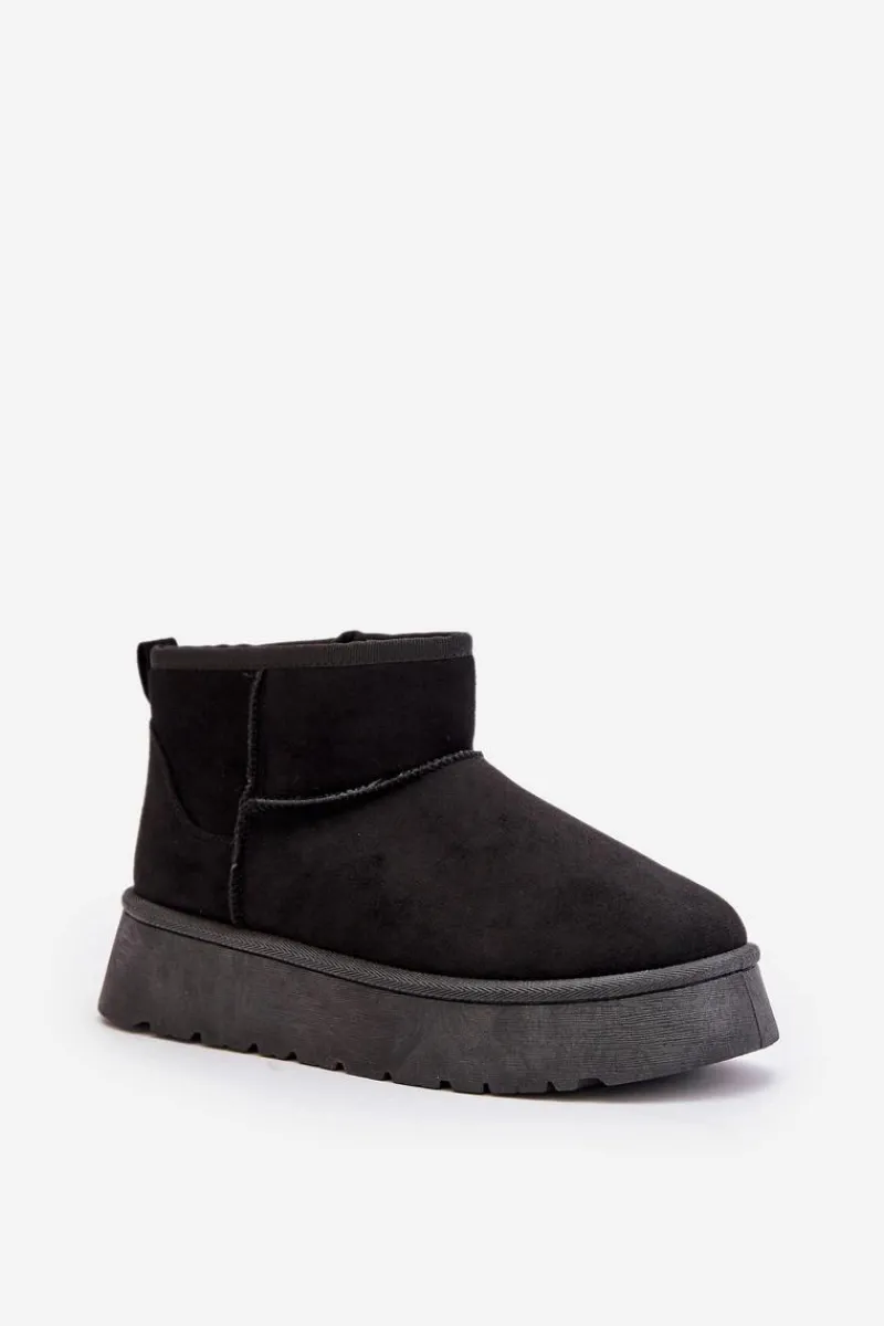 Śniegowce Damskie>Evento Niskie Śniegowce Damskie Na Platformie Ocieplane Futerkiem Czarne Saldren Czarny