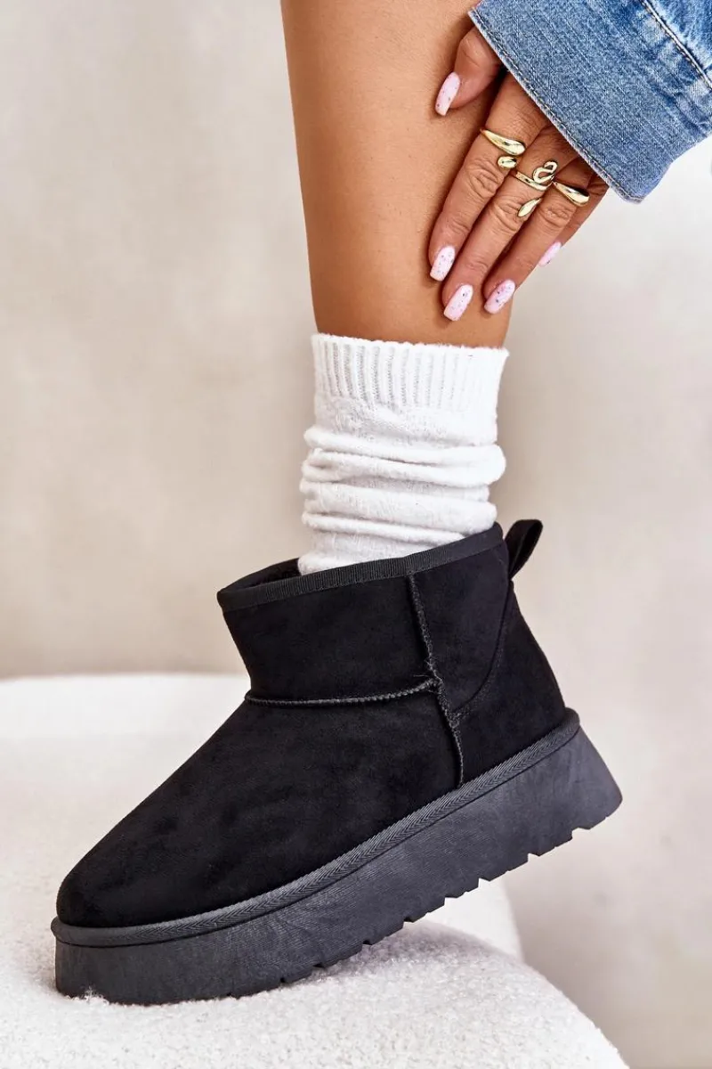 Śniegowce Damskie>Evento Niskie Śniegowce Damskie Na Platformie Ocieplane Futerkiem Czarne Saldren Czarny