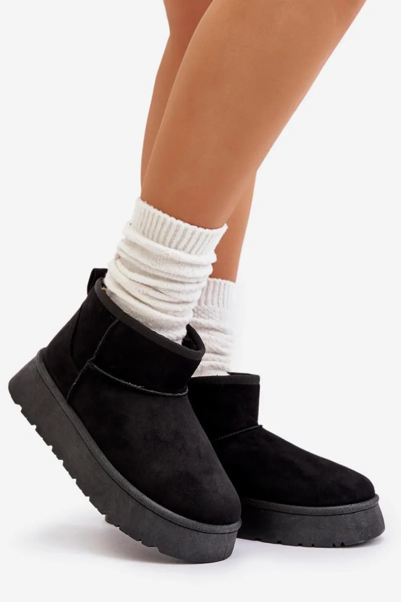 Śniegowce Damskie>Evento Niskie Śniegowce Damskie Na Platformie Ocieplane Futerkiem Czarne Saldren Czarny