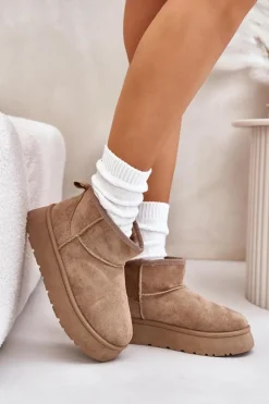 Best Evento Niskie Śniegowce Damskie Na Platformie Ocieplane Futerkiem Beżowe Saldren