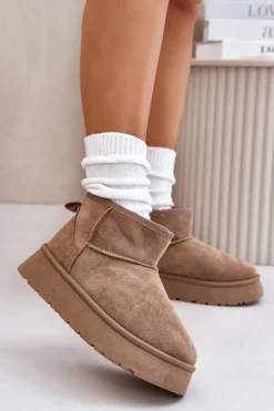 Best Evento Niskie Śniegowce Damskie Na Platformie Ocieplane Futerkiem Beżowe Saldren