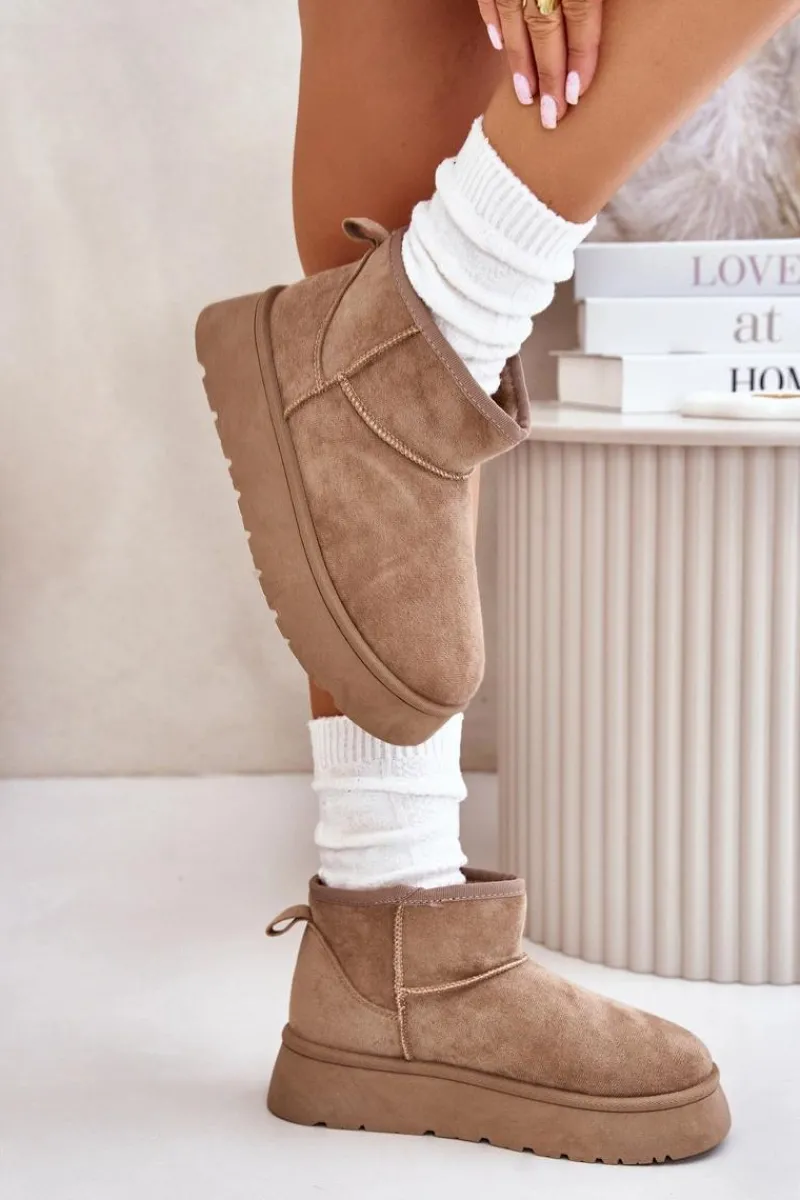 Best Evento Niskie Śniegowce Damskie Na Platformie Ocieplane Futerkiem Beżowe Saldren