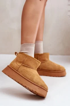 Best Niskie Śniegowce Damskie Na Platformie Ocieplane Futerkiem Camel Saldren Damskie Śniegowce Damskie