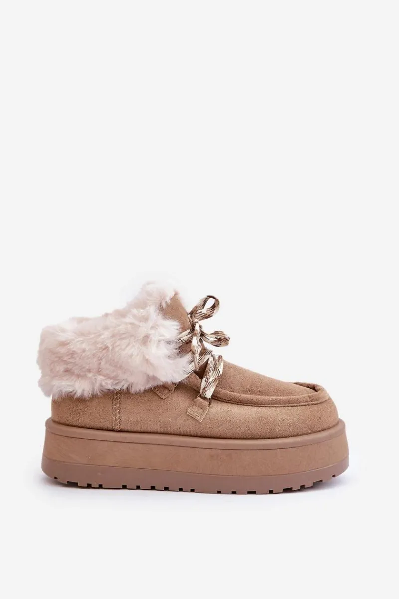 Śniegowce Damskie>Boto Niskie Śniegowce Damskie Na Platformie Z Futerkiem Ciemnobeżowe Neathren Beżowy