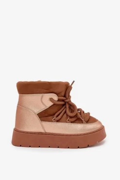 Hot Boto Niskie Śniegowce Damskie Ocieplane Futerkiem Z Grubym Wiązaniem Camel Xarina Brązowy