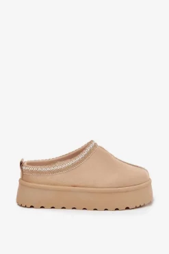 Śniegowce Damskie|Kapcie Klasyczne></noscript>Boto Niskie Śniegowce Damskie Z Haftem Na Platformie Jasnobeżowe Narirya Beżowy