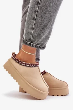 Śniegowce Damskie|Kapcie Klasyczne></noscript>Boto Niskie Śniegowce Damskie Z Haftem Na Platformie Jasnobeżowe Narirya Beżowy