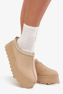 Śniegowce Damskie|Kapcie Klasyczne></noscript>Boto Niskie Śniegowce Damskie Z Haftem Na Platformie Jasnobeżowe Narirya Beżowy