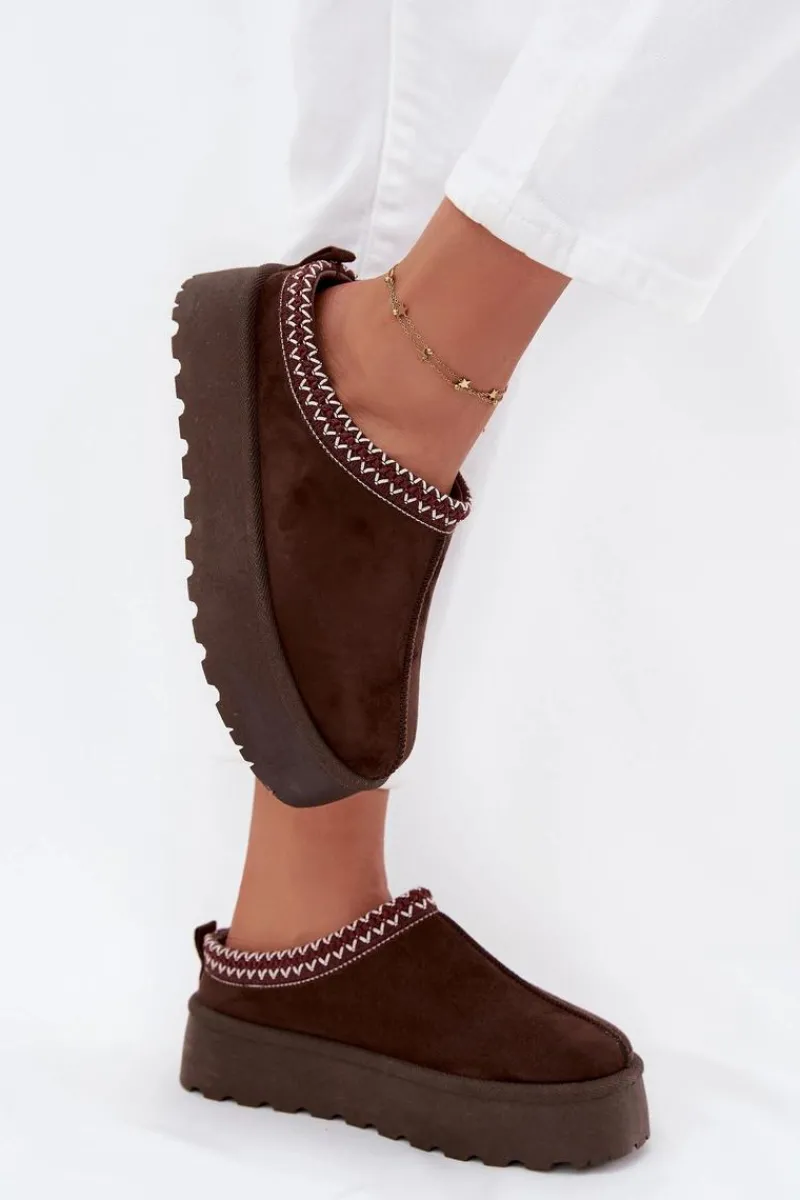 Śniegowce Damskie|Kapcie Klasyczne>Boto Niskie Śniegowce Damskie Z Haftem Na Platformie Czekoladowe Narirya