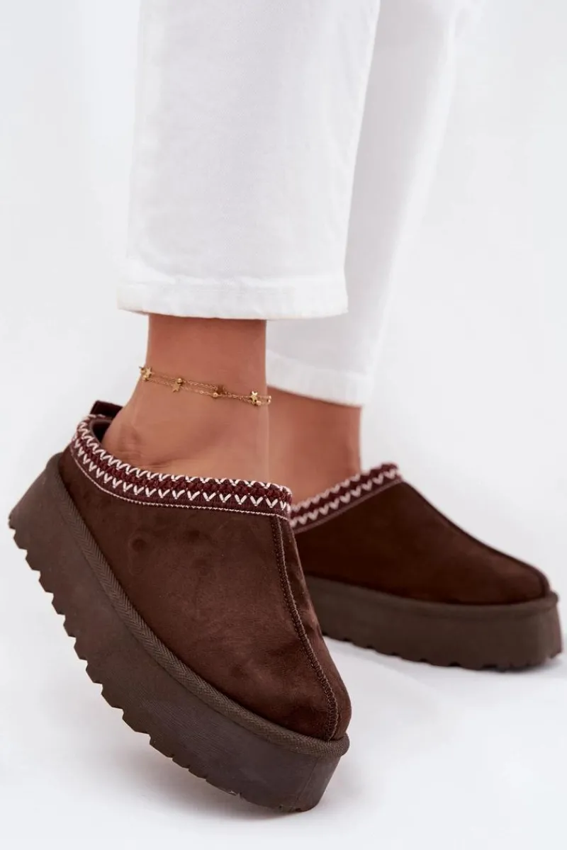 Śniegowce Damskie|Kapcie Klasyczne>Boto Niskie Śniegowce Damskie Z Haftem Na Platformie Czekoladowe Narirya