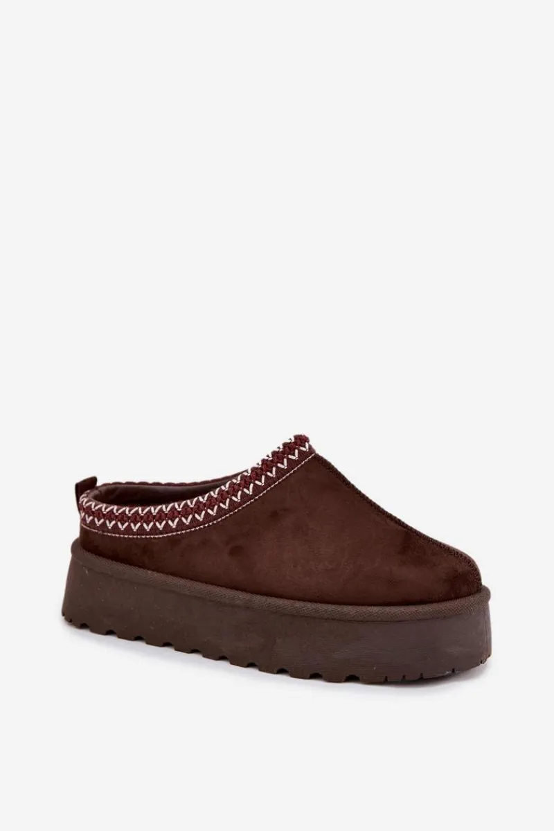 Śniegowce Damskie|Kapcie Klasyczne>Boto Niskie Śniegowce Damskie Z Haftem Na Platformie Czekoladowe Narirya