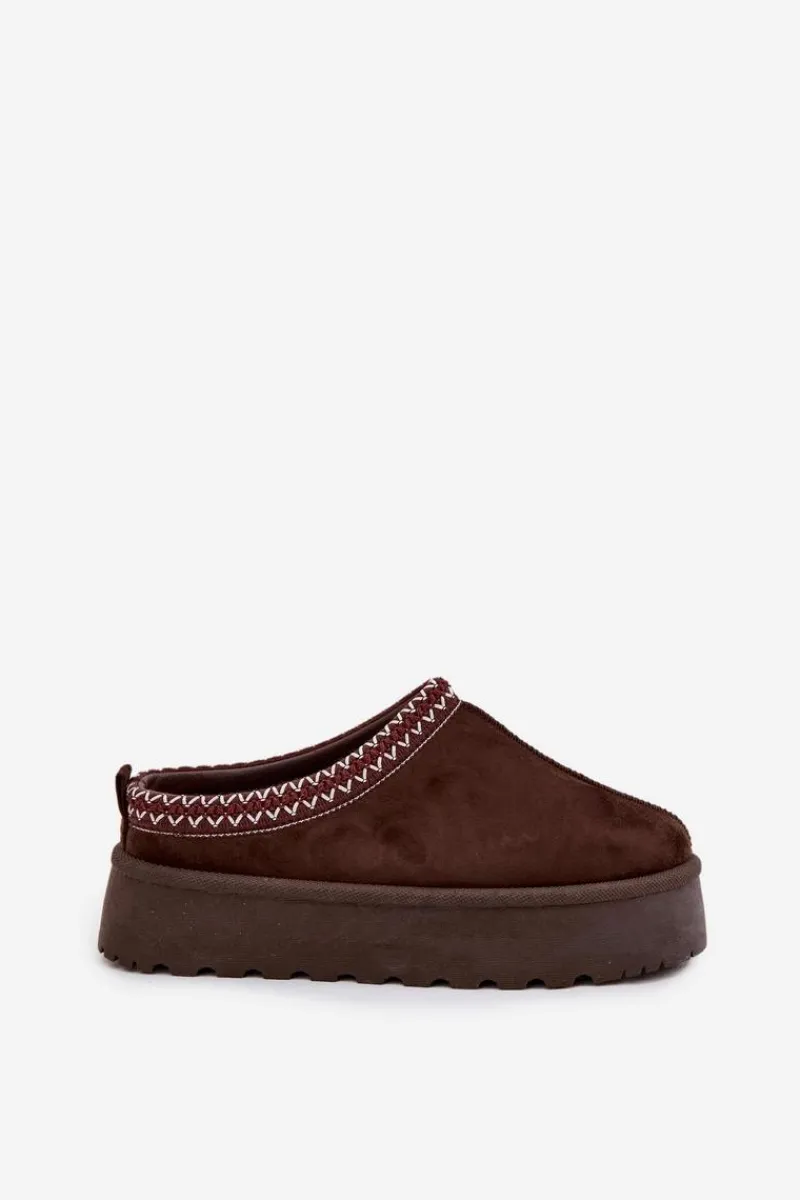 Śniegowce Damskie|Kapcie Klasyczne>Boto Niskie Śniegowce Damskie Z Haftem Na Platformie Czekoladowe Narirya